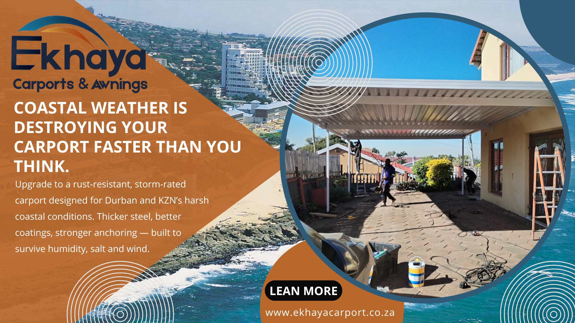 Rust‑resistant storm‑rated carport installed at a coastal Durban home